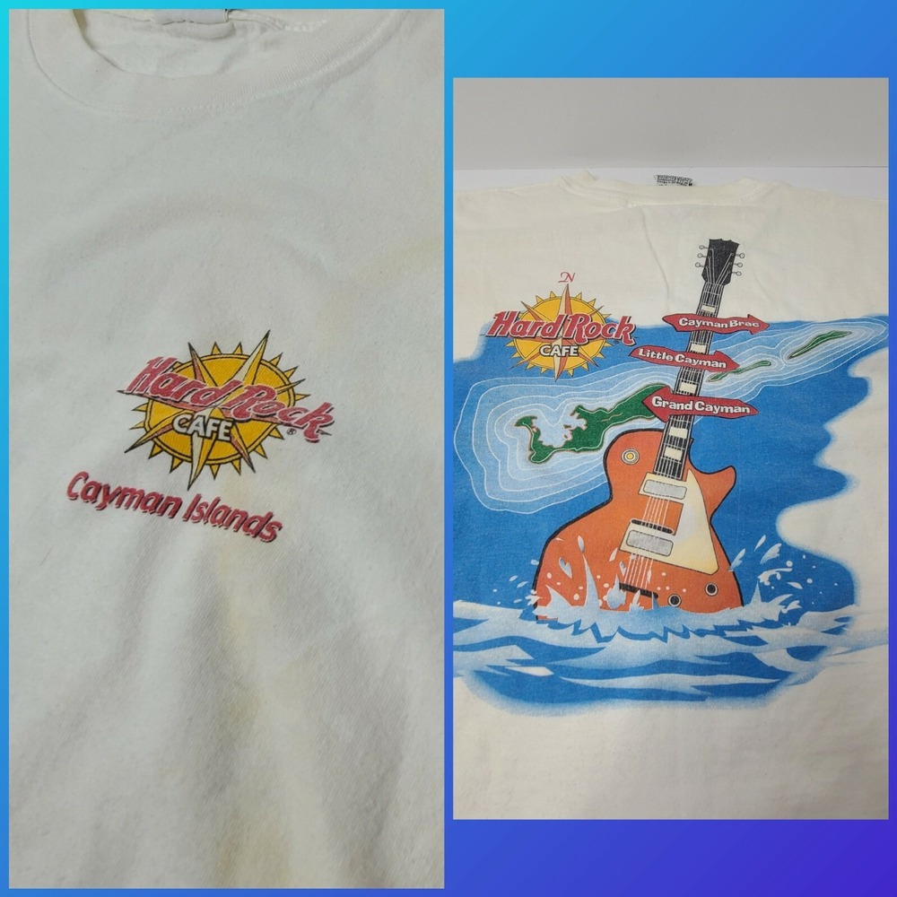 Hard Rock Cafe Cayman Islands Large White Heavy Cotton T-shirt Big logo on back